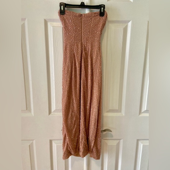 Oh Polly Verbier Embellished Bandeau Cowl Neck Midi Dress in Nude - Picture 9 of 12